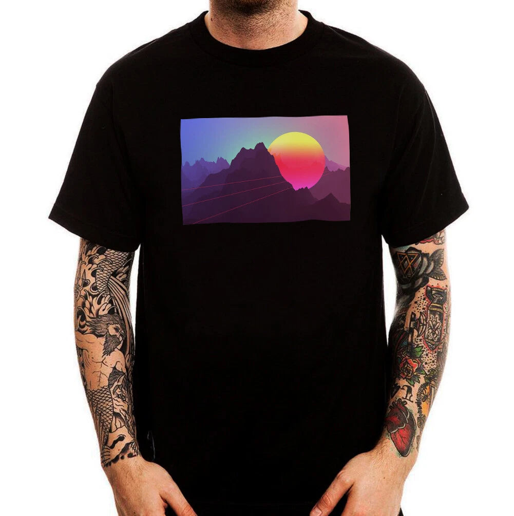 Rising Sun Vaporwave 80's Art Aesthetic Men's Printed Cotton T-shirt Top Tee