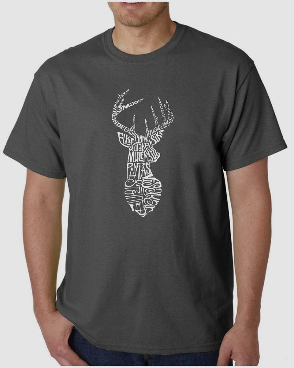 $25 LA Pop Art Men's Gray Deer Graphic Print Short Sleeve T-Shirt Size L