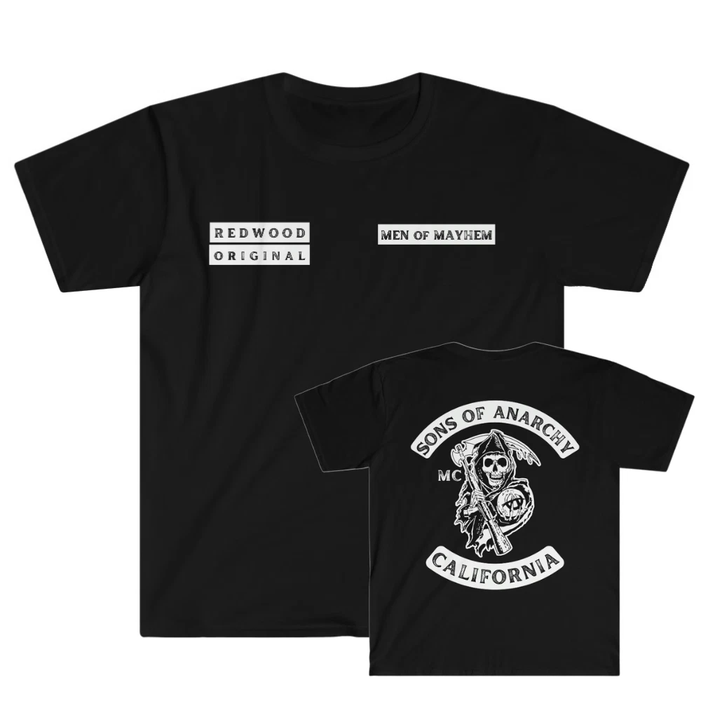 SONS OF ANARCHY (SOA) REAPER PATCH REDWOOD ORIGINAL MEN OF MAYHEM T SHIRT