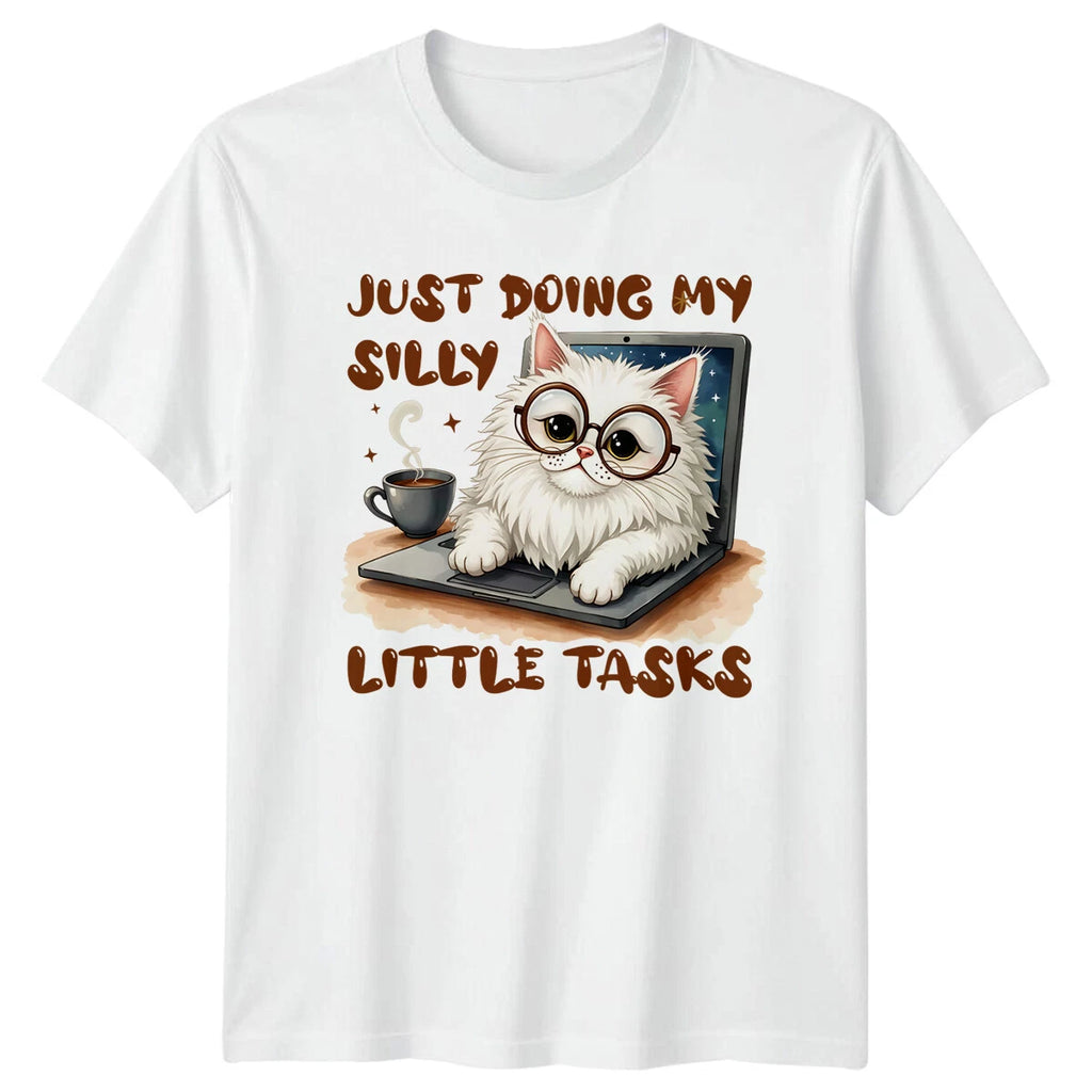 Funny Cat Doing Silly Little Tasks T-Shirt, Cute Cat Lover Tee