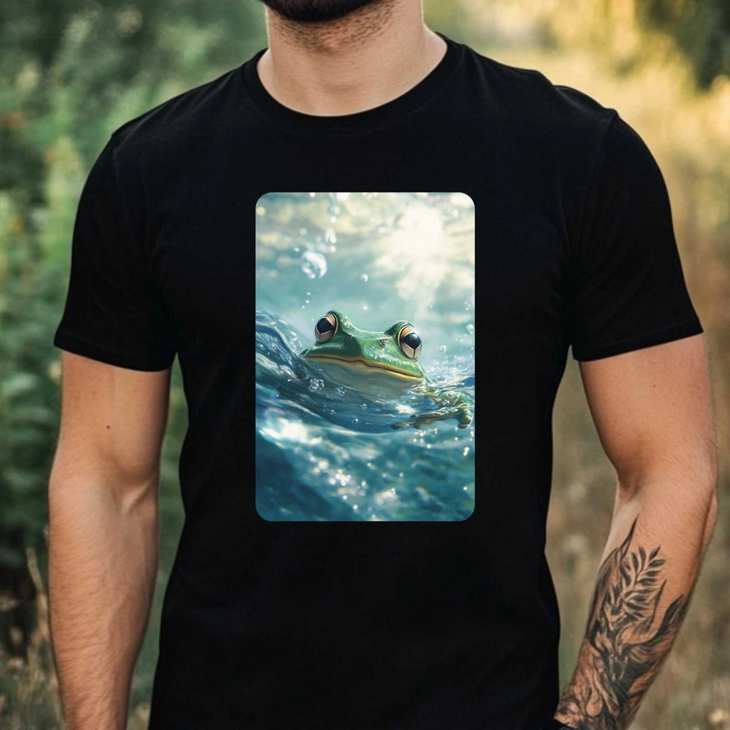 Mens Frog Swimming In Ocean Motif Cotton T-Shirt Size XS to 5XL