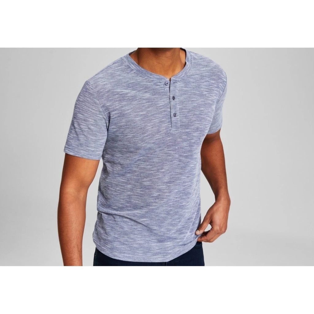 And Now This Men's Textured Short-Sleeve Henley T-Shirt Navy NWT