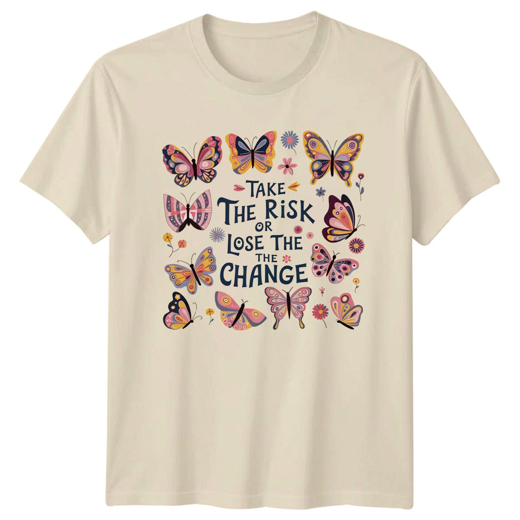 Butterfly Take The Risk T-Shirt, Boho Vintage Style, Adult Graphic Tee