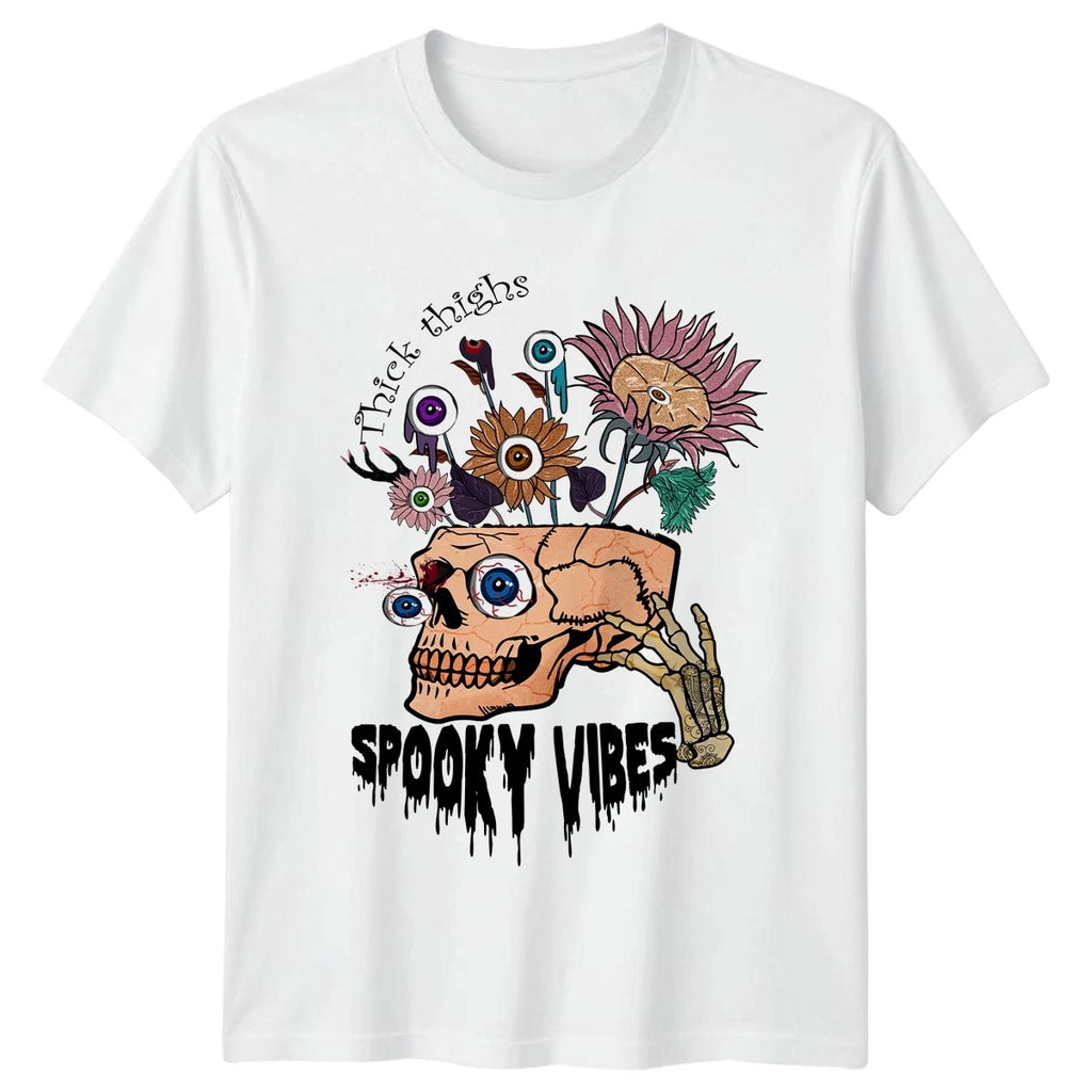 Thick Thighs Spooky Vibes Womens T-Shirt Gothic Halloween Halloween Gift For Her