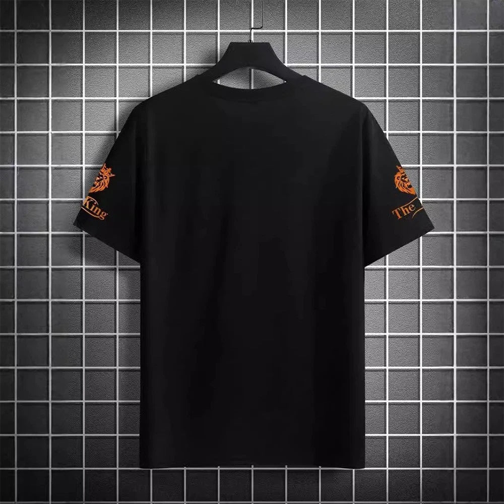 Mens short sleeve lion print tshirt loose fit for leisure and daily wear