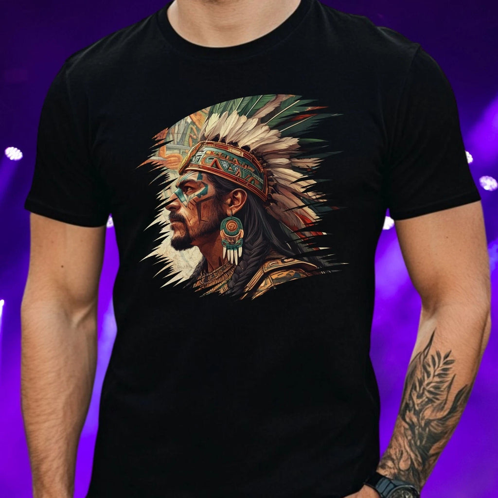 Mens Aztec Warrior Motif Cotton T-Shirt Size S to 5XL