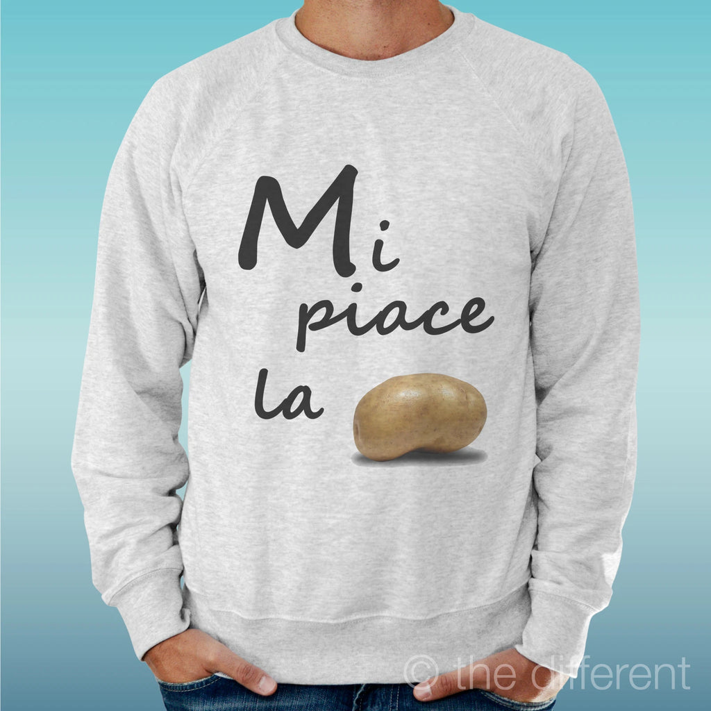 Felpa Man Light Sweater Light Grey " Me Piace La Potato Funny "