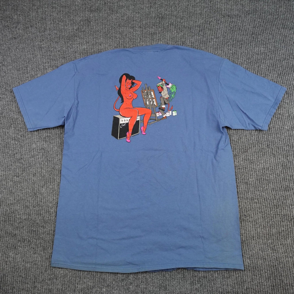 Vintage Coop Devil Pin-Up Poster Pop Shirt Mens XL Blue Hanes Beefy-T 1997