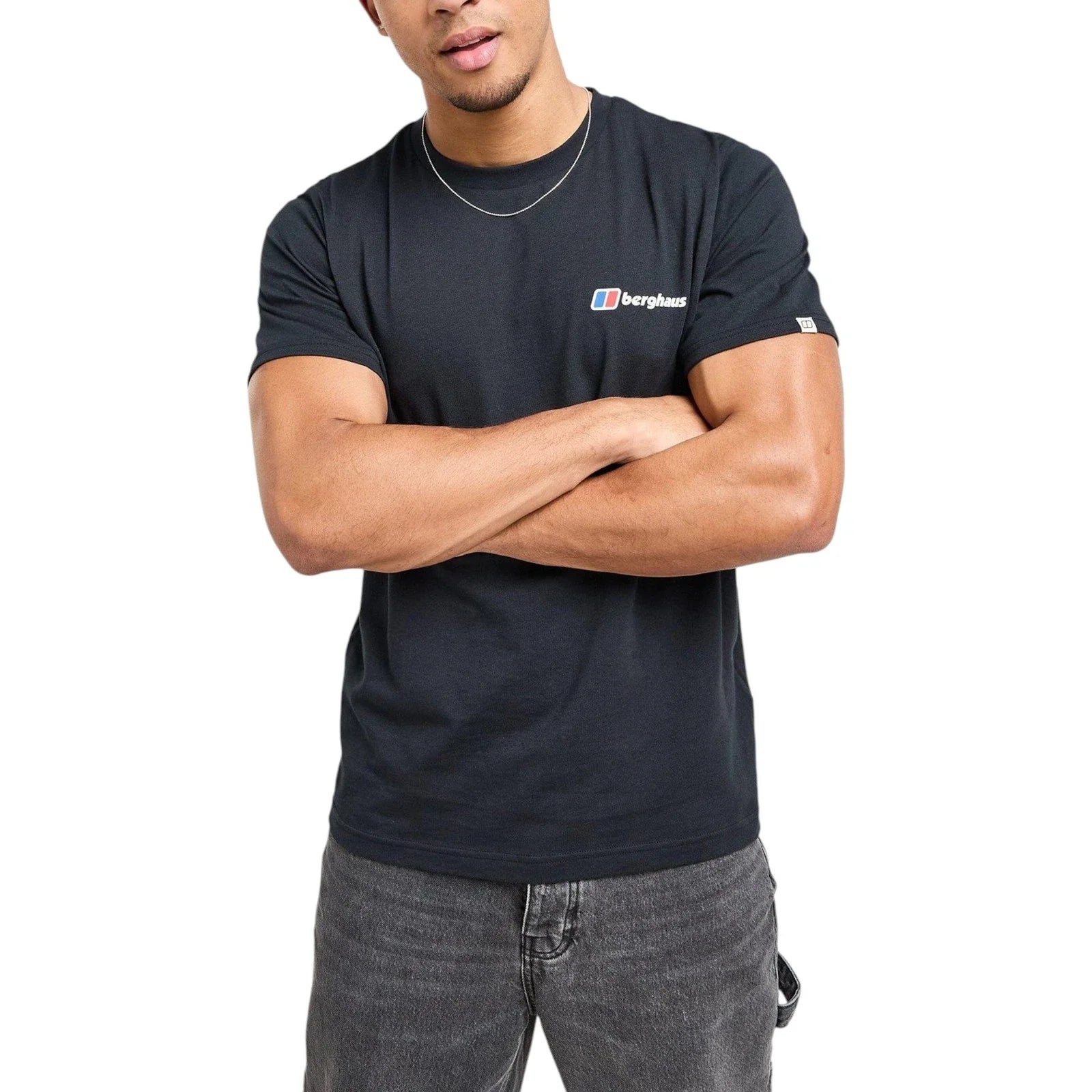 Berghaus Mens T Shirt Crew Neck Mount Diagram Short Sleeve Graphic Tee Black