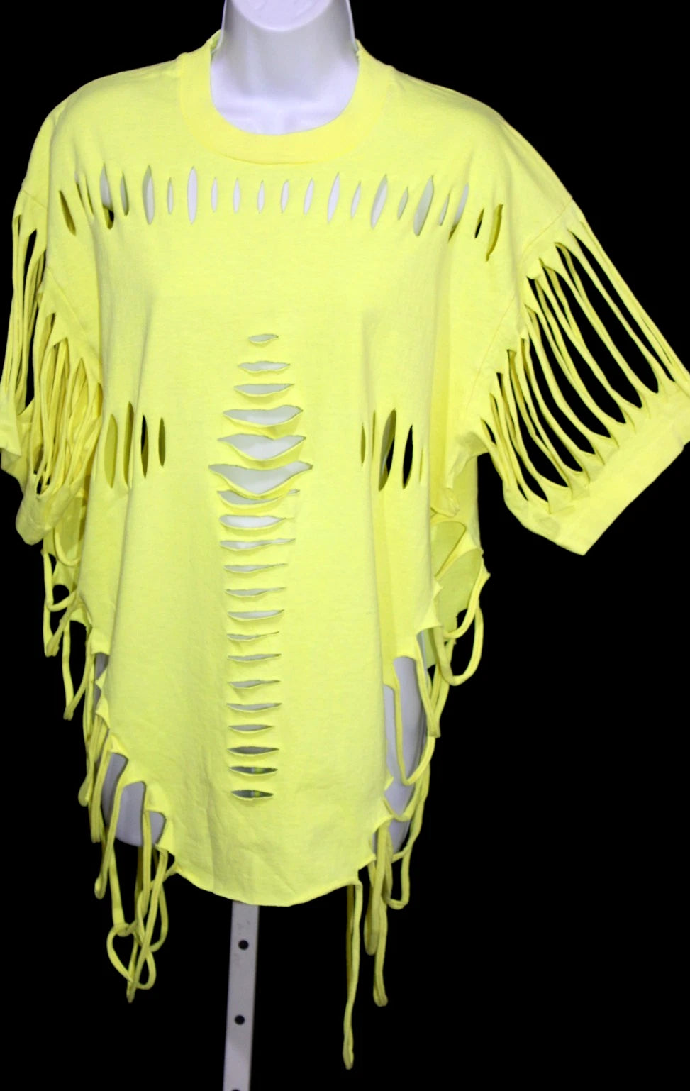 VTG 90s Tear Wear Yellow Shredded Cut Fringed Short Sleeve T-Shirt Unisex XL-#21