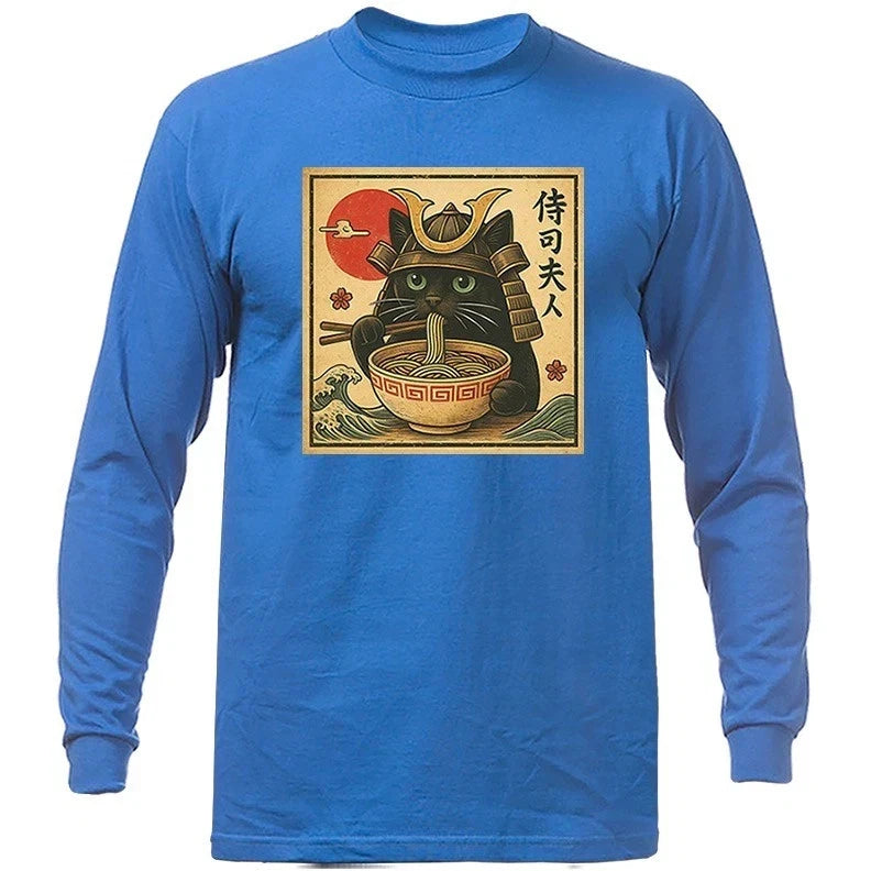 Cat Ramen Noodle Japanese Anime Manga Kawaii Cat Funny Humorous Long Sleeve.