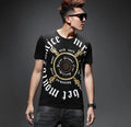 New Men Luxury Diamond Rhinestones Black White T-Shirt High Quality