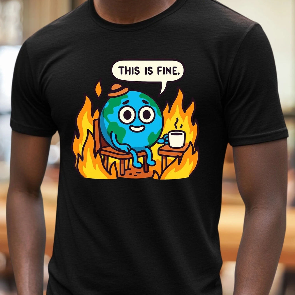Men's Earth on Fire Meme Motif Cotton T-Shirt Size XS to 5XL