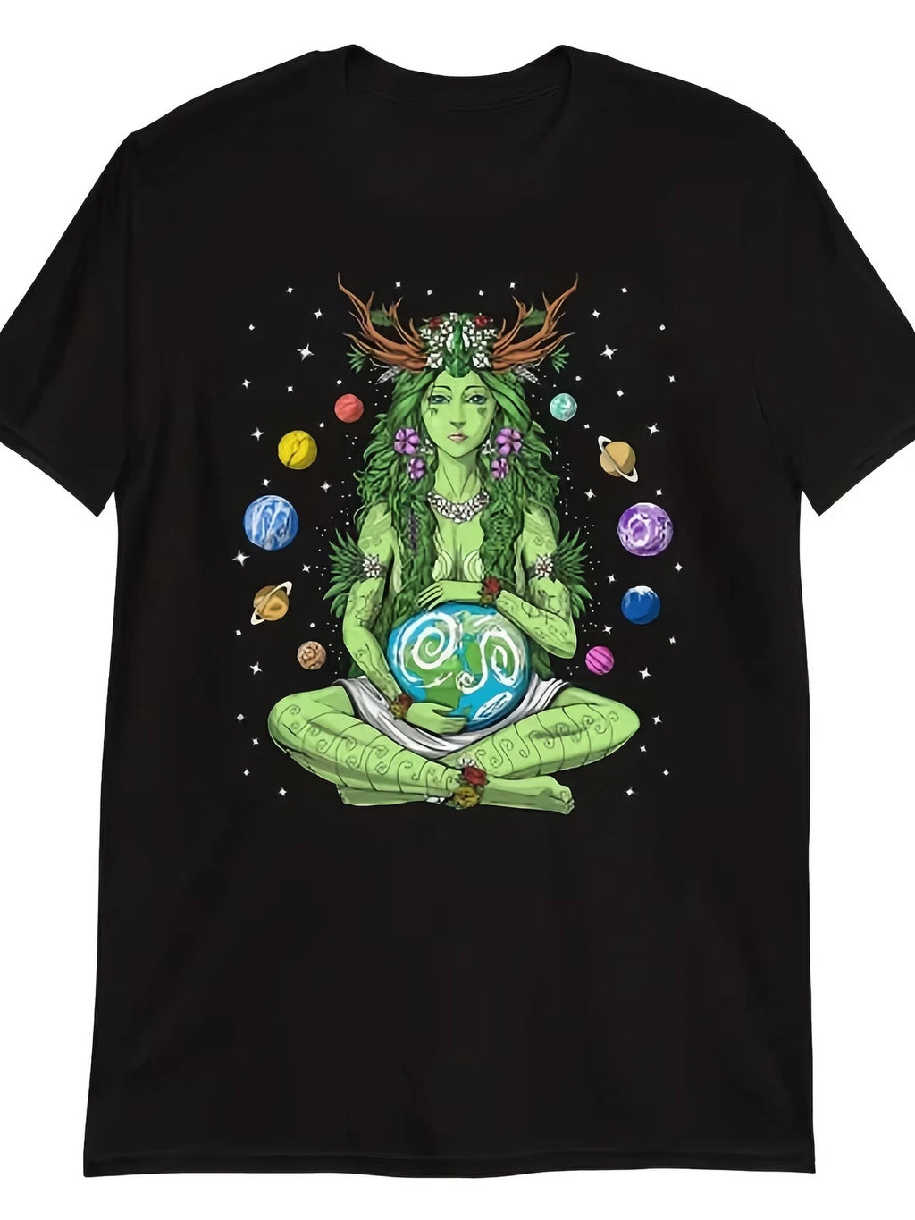 Men'S Gaia Mother Earth Goddess Graphic T-Shirt - Retro 60s/70s Hippie Style Sho