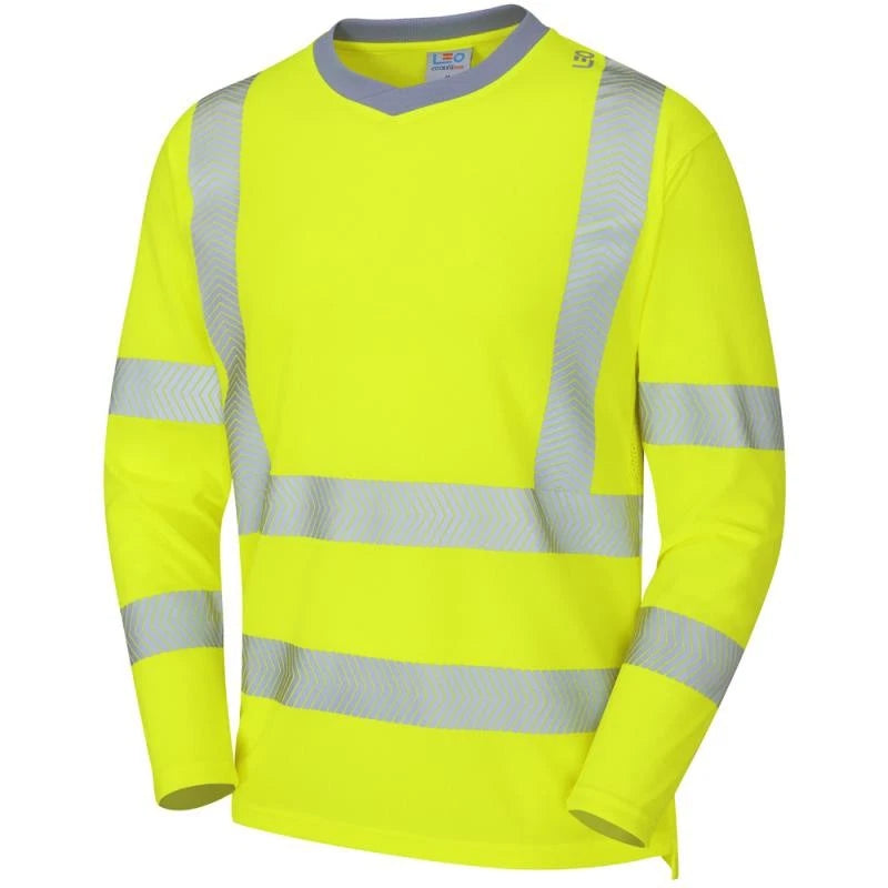 Leo CAPSTONE recycled sustainable high visibility yellow long sleeve t-shirt