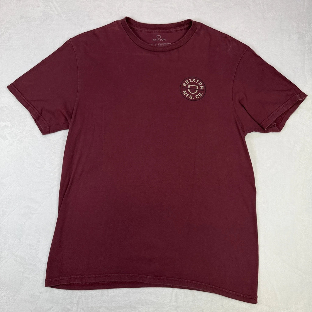 Brixton Men's Graphic T-Shirt Size Medium Burgundy Short Sleeve Standard Fit