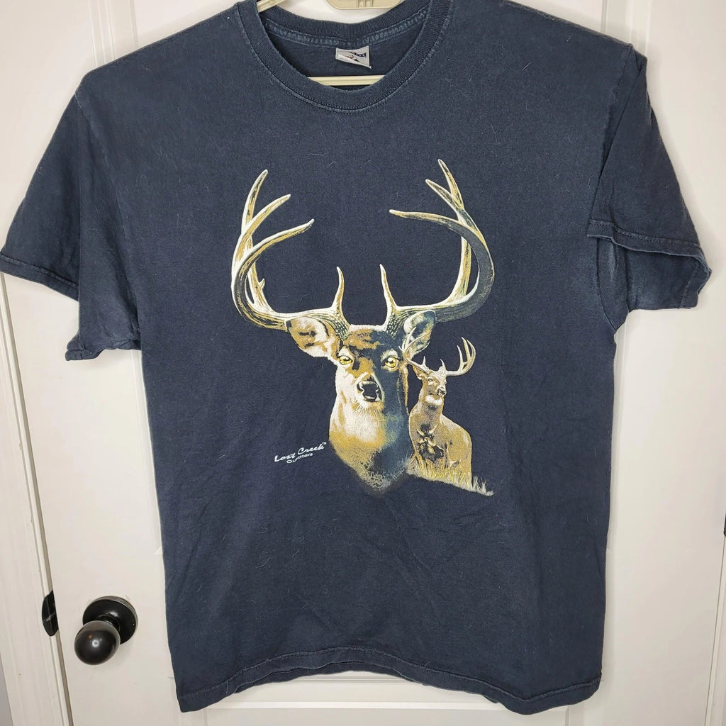 Lazy Creek Outfitters Shirt Mens XL Blue Deer Buck Hunting Graphic Tee Jerzees