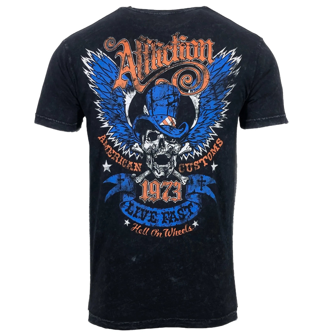 AFFLICTION STRAIGHT SIX Men's T-shirt BLACK LAVA Biker MMA