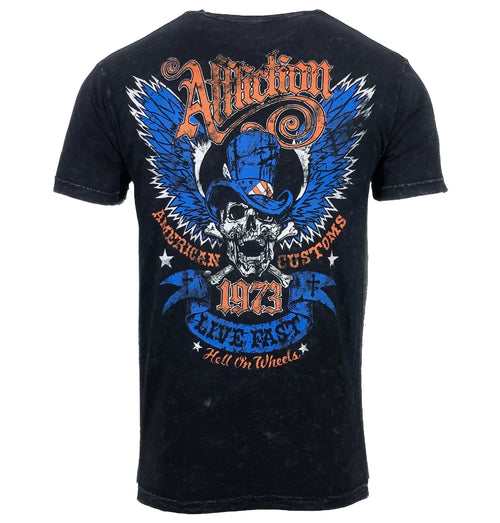 AFFLICTION STRAIGHT SIX Men's T-shirt BLACK LAVA Biker MMA