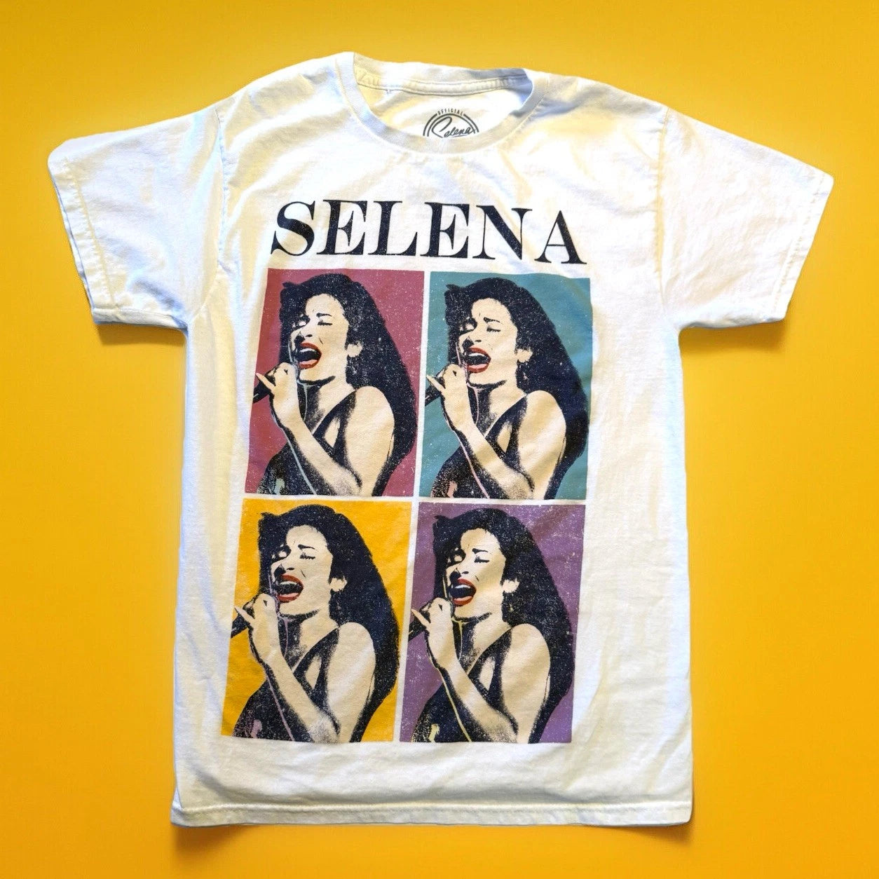Selena Singing Small T-Shirt Official Merchandise White Andy Warhol Pop Art EUC
