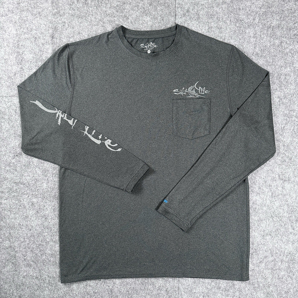 Salt Life SLX Live Salty Shirt Men’s XLG Gray Long Sleeve Uvapor Skull Graphic