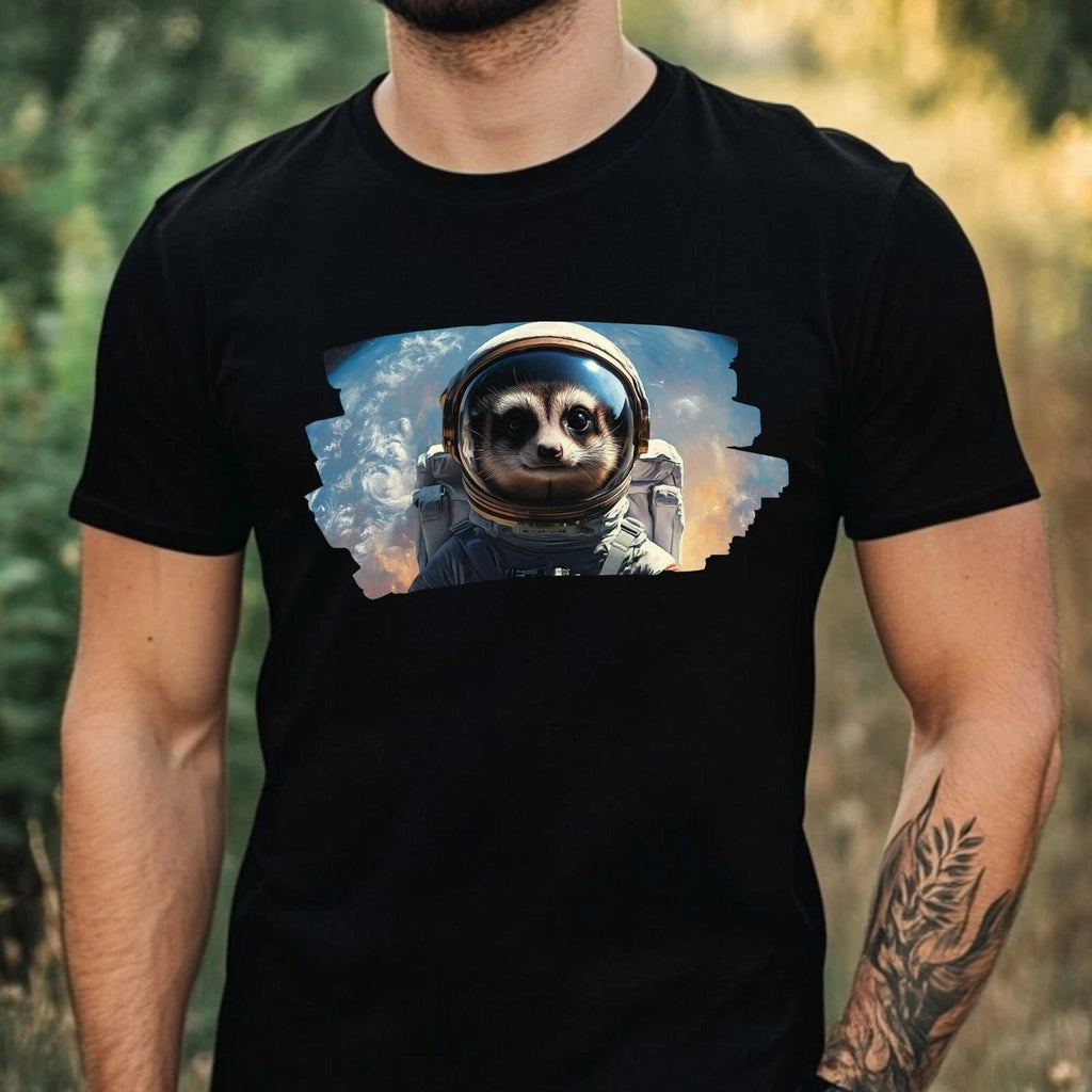 Men's Meerkat as Astronaut Motif Cotton T-Shirt Size XS to 5XL