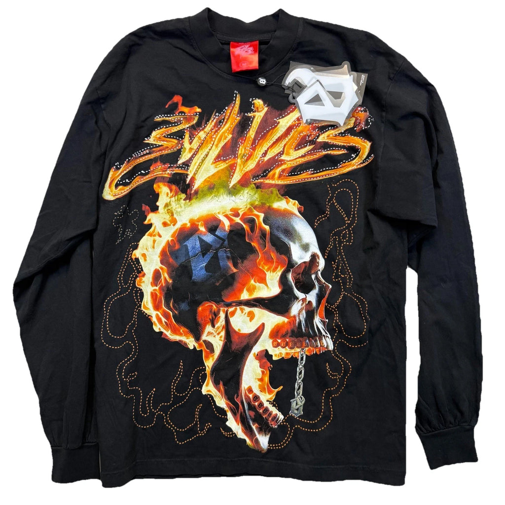 EVIL VICE S25-03 THREAD SKULL Long Sleeve TEE SHIRT Size Medium NWT