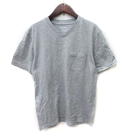 nano universe V-Neck Gray Cotton T-Shirt Men's Size S Short Sleeve Used A
