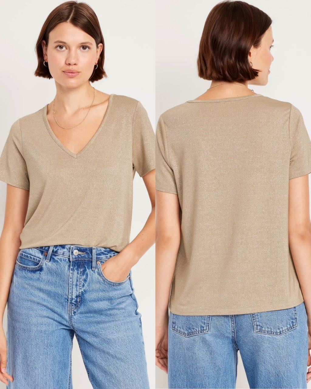 Old Navy Women's Luxe V-Neck Shine T-Shirt Gold Metallic Size M L XL XXL Tall