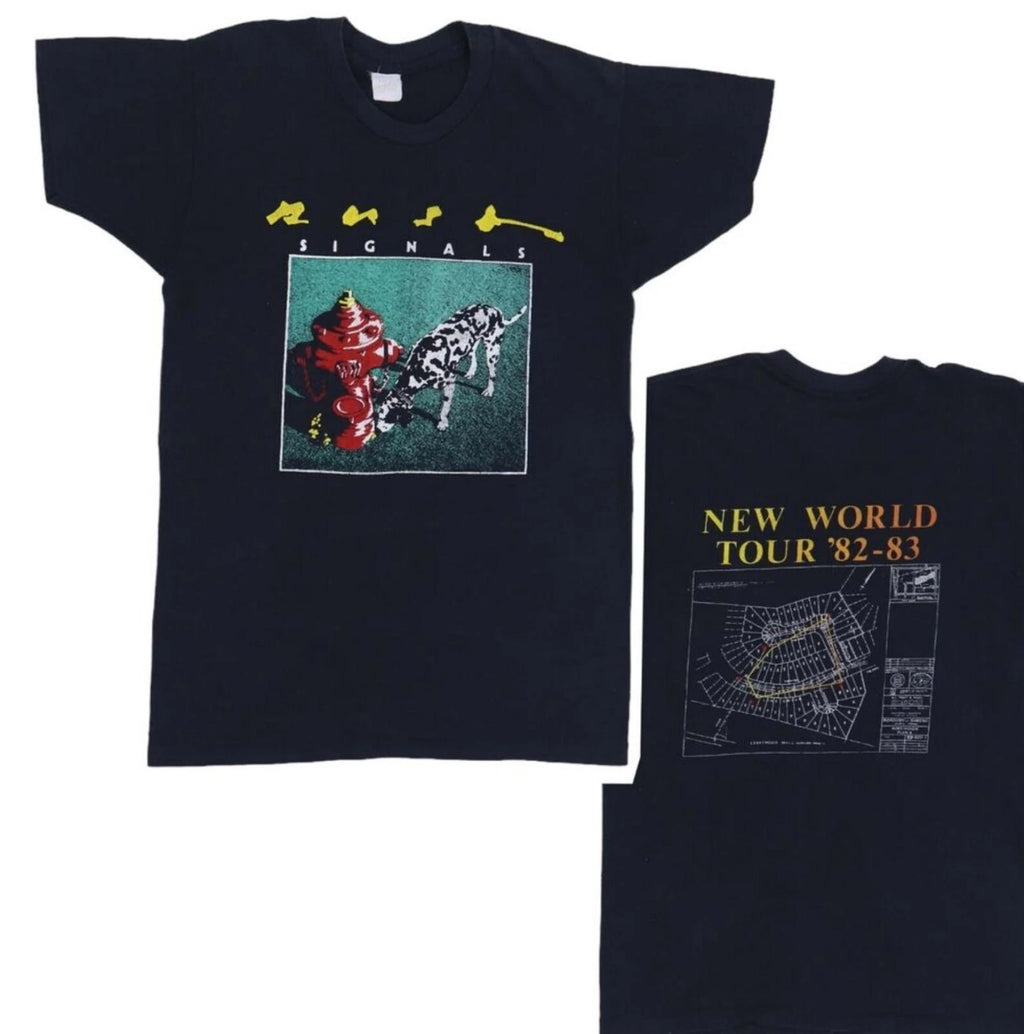1982 Rush Signals New World Tour T-Shirt Unisex Black Cotton 2 Sides Tee S-5XL