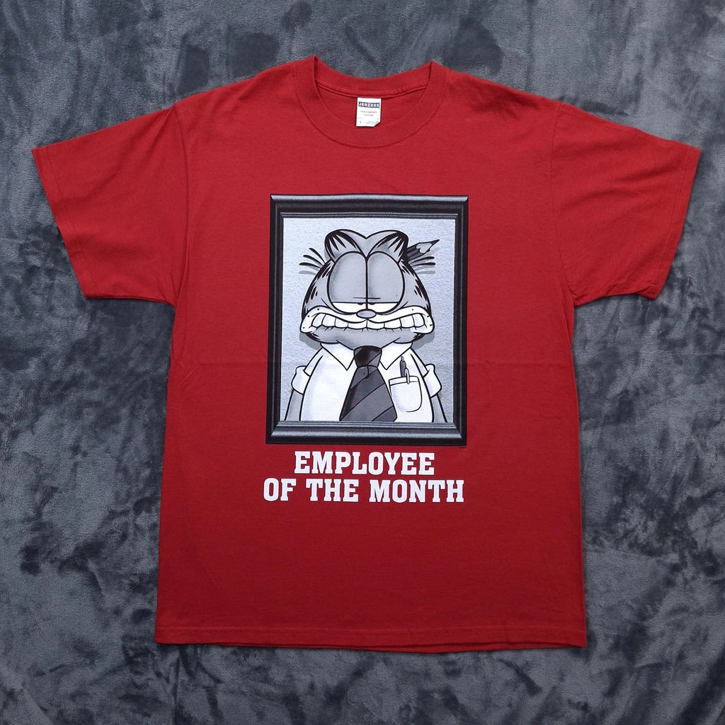 Garfield Shirt Mens Large Red Employee Of The Month Graphic Cartoon Jerzees Tee