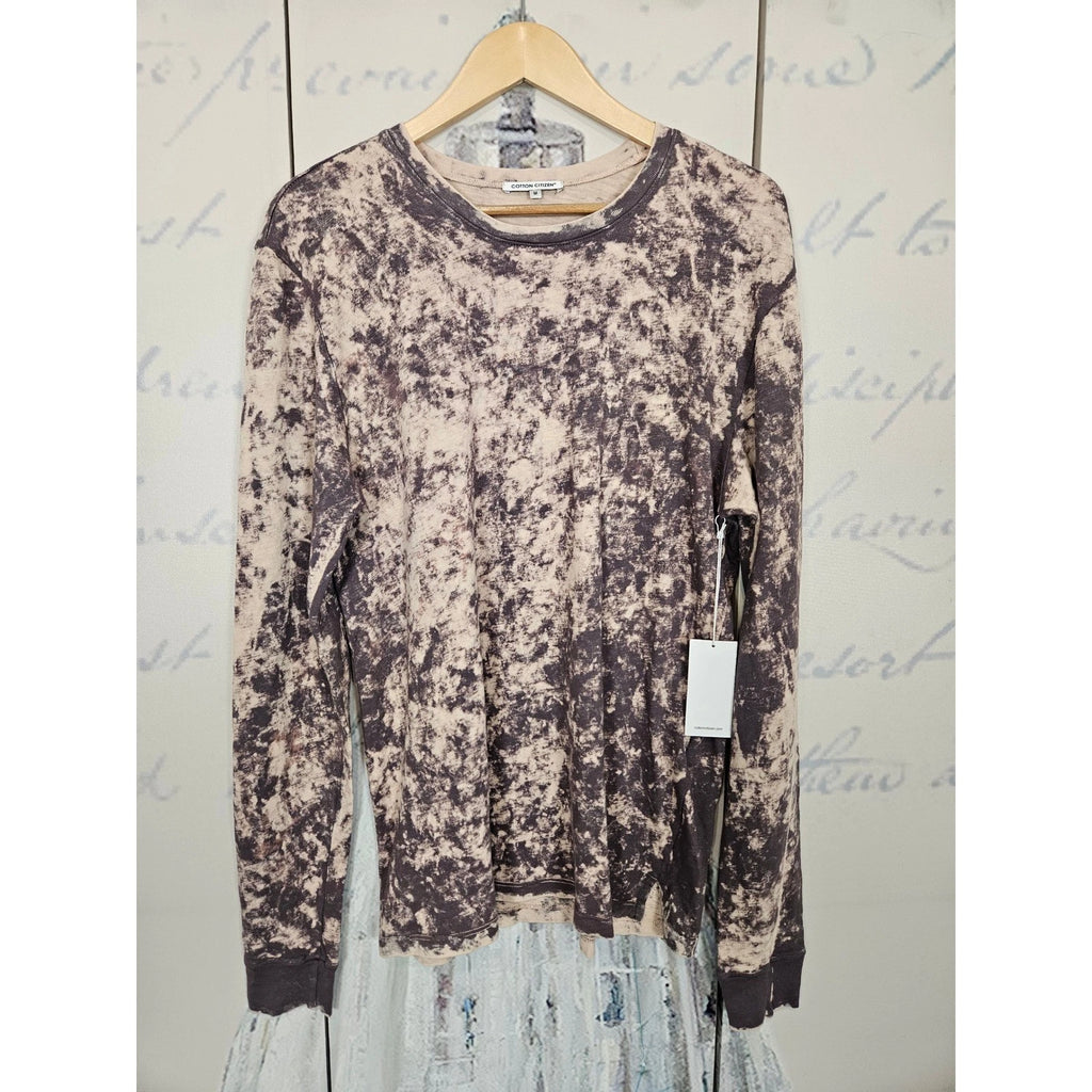 Cotton Citizen Acid Wash Long Sleeve T-Shirt Charcoal Tan Size M