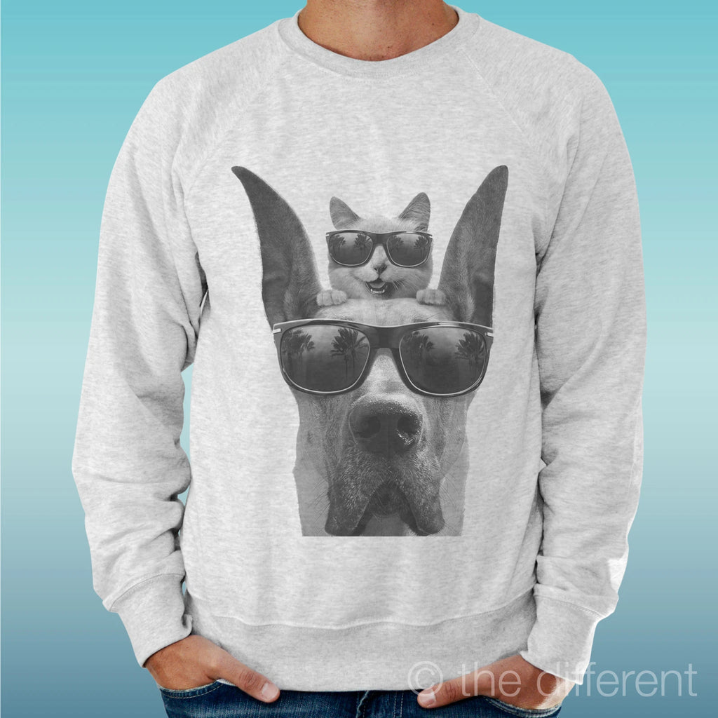 Felpa Man Light Sweater Light Grey " Cat Dog Glasses "