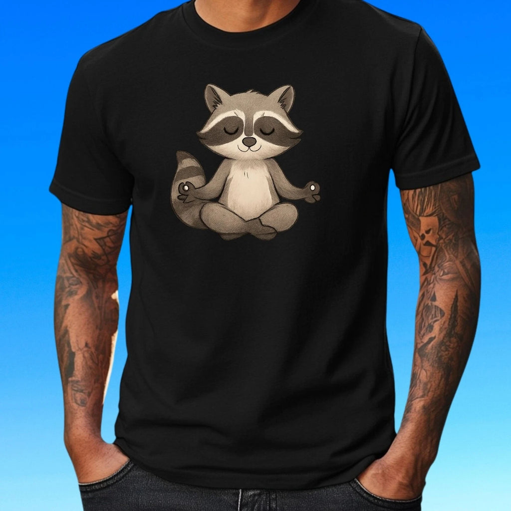 Mens Meditating Raccoon Print Cotton T-Shirt Size XS to 5XL