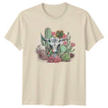 Boho Floral Cow Skull Desert Womens T-Shirt Cactus Western Cowgirl Birthday