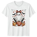 Cute Ghost With Bow Autumn T-Shirt Autumn Pumpkin Halloween Gift For Him And Her