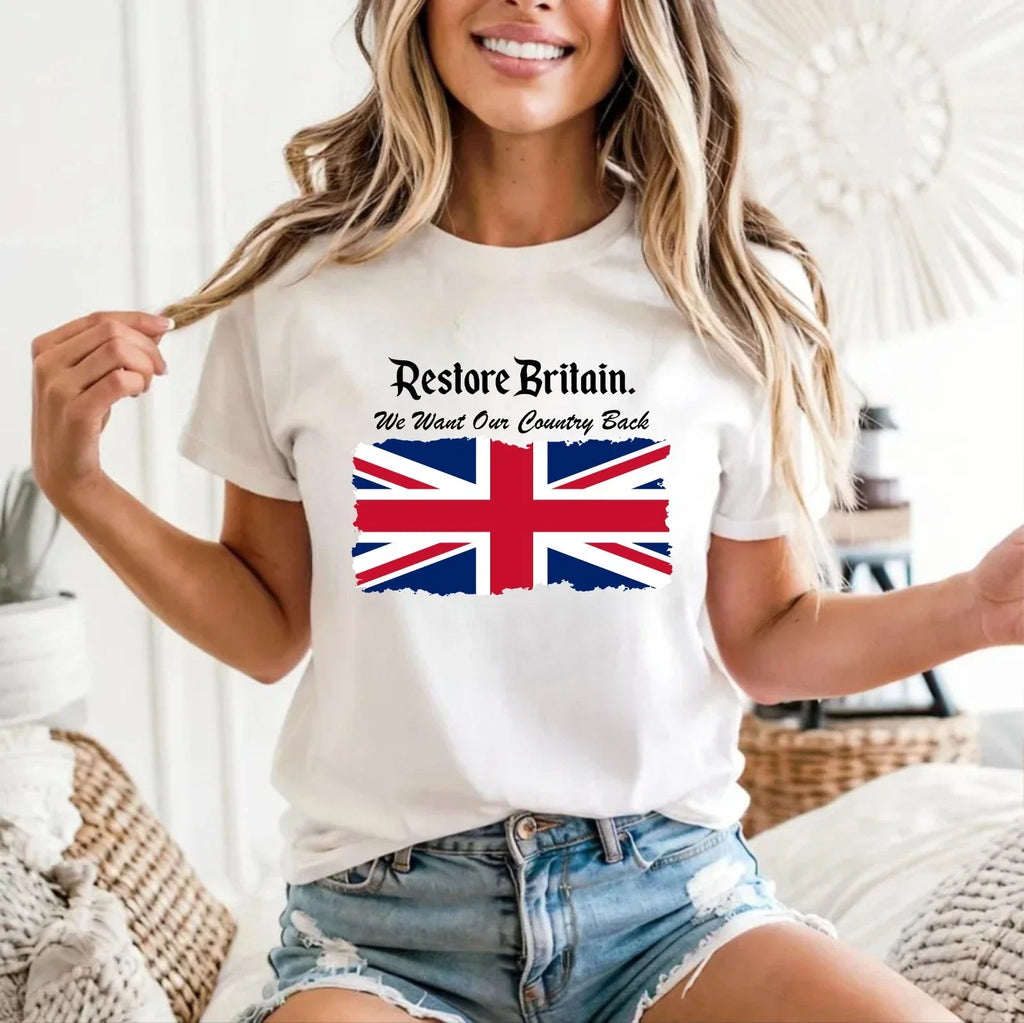 Restore Britain T-Shirt Patriotic Vintage UK Map British Statement Gift Party