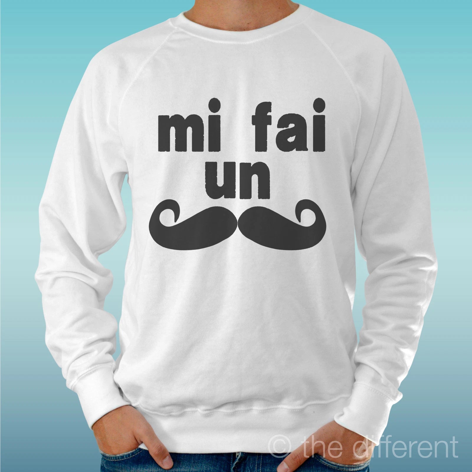 Felpa Man Light Sweater White " Me Do A Mustache Sentence " Road To Happiness
