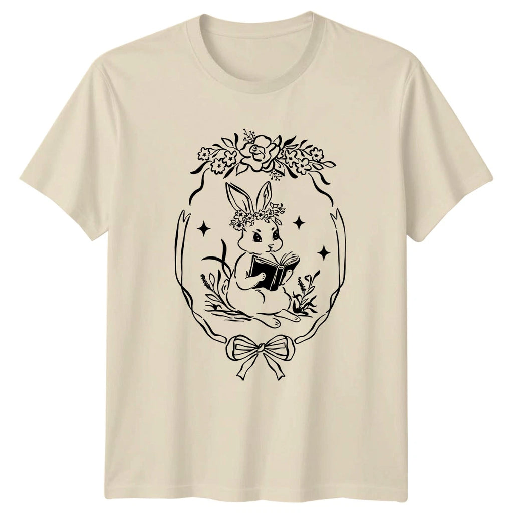 Cute Rabbit Reading Book T-Shirt Bunny Book Lover Animal Gift For Him And Her