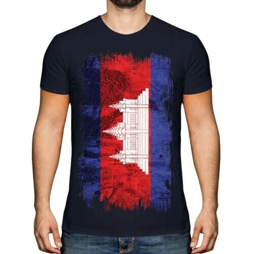 CAMBODIA GRUNGE FLAG MENS T-SHIRT TEE TOP KAMPUCHEA FOOTBALL CAMBODIAN SHIRT