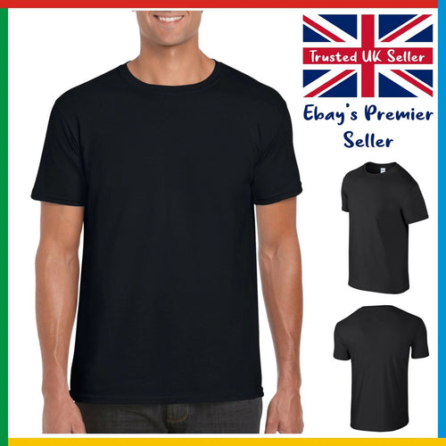 BLACK Gildan Softstyle Ringspun T-Shirt * Mens Plain Tee * Blank GD01 * Shirt