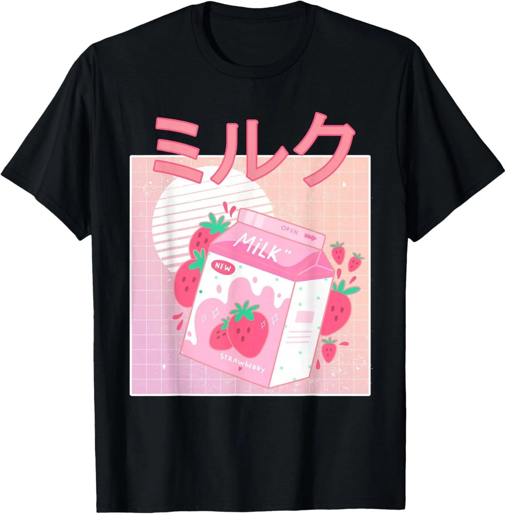 Funny Retro 90s Japanese Kawaii Strawberry Milk Shake Carton T-Shirt