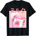 Funny Retro 90s Japanese Kawaii Strawberry Milk Shake Carton T-Shirt