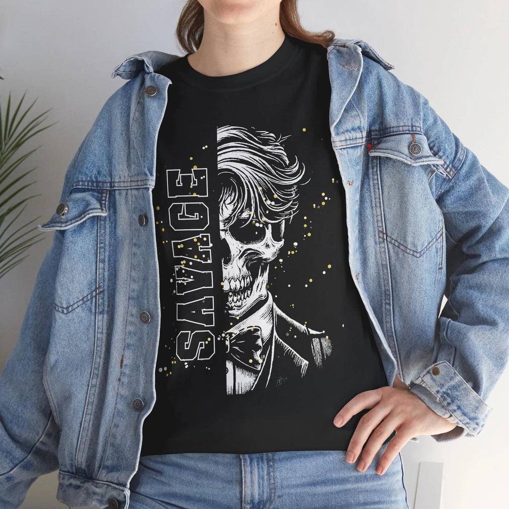 Savage Dark T-Shirt, Minimalist Tee, Unisex Graphic Shirt, Black Distressed