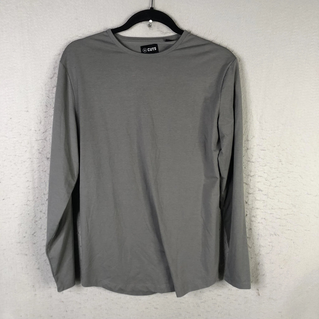 CUTS Shirt Mens Medium Gray Long Sleeve PYCA Pro Stretch Crewneck Casual Tee