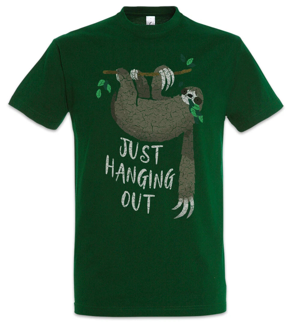 Just Hanging Out T-Shirt Sloth Chill Chilling Fun Sleep Lazybones Lazy Sleeping