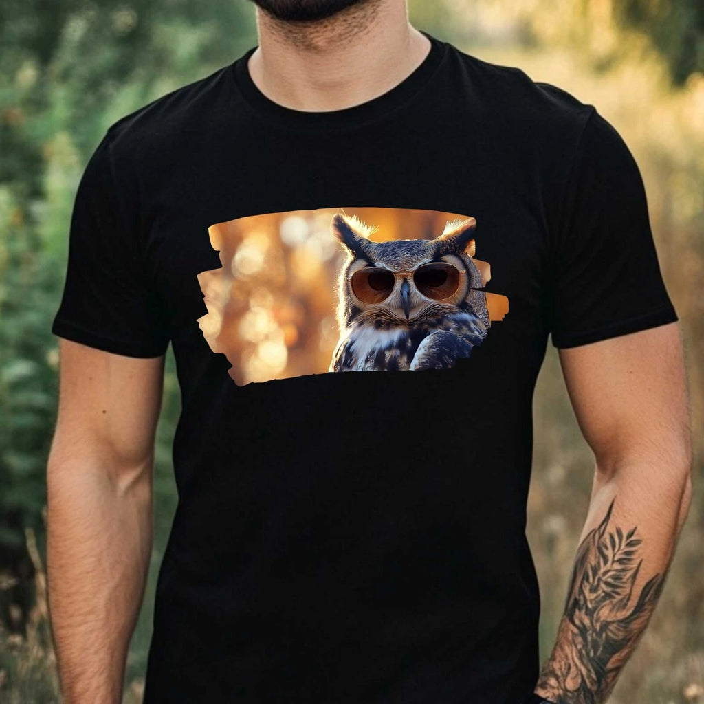 Mens Owl Sunglasses Print Cotton T-Shirt Size XS to 5XL