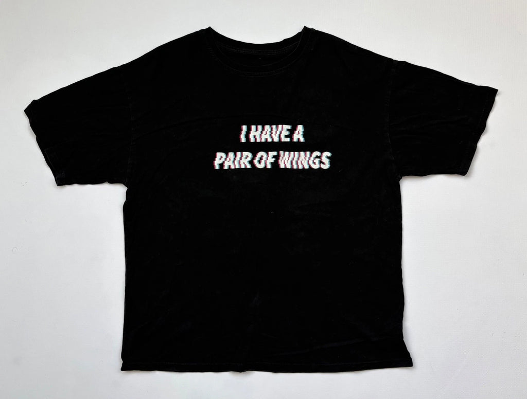 Y2K Angel Wings Graphic Tee Black Double Sided Print Streetwear Size L