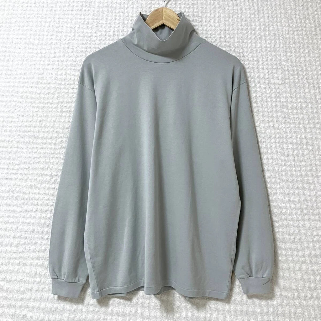 AURALEE Hi Neck L/S Tee Light Blue Pima Cotton  3