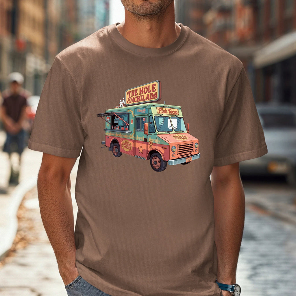 Retro Taco Truck T-shirt | Vintage Food Truck Tee, Hole Enchilada Pink Tacos